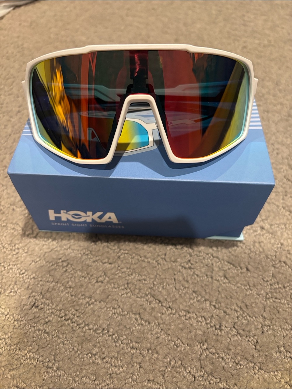Hoka White Frame Rainbow Mirrored Lens Performance Sunglasses - Picture 1 of 2